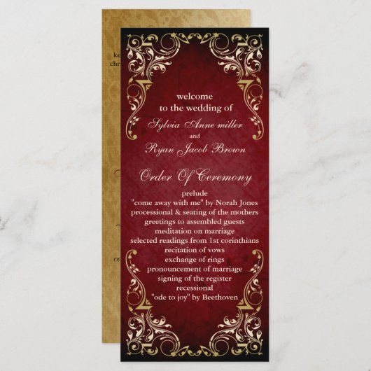 programme de mariage régal rouge rustique (Devant / Derrière)