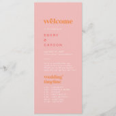 Programme de mariage rétro été rose orange chronol (Devant)