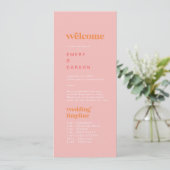 Programme de mariage rétro été rose orange chronol (Debout devant)