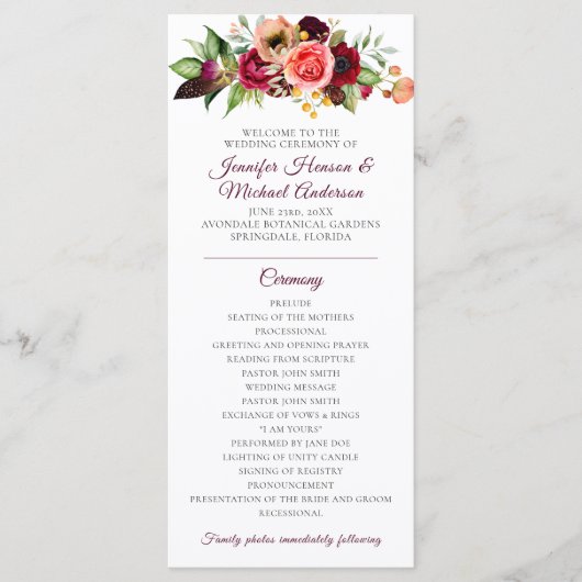 Programme de mariage Romance Florale Bohème (Devant)