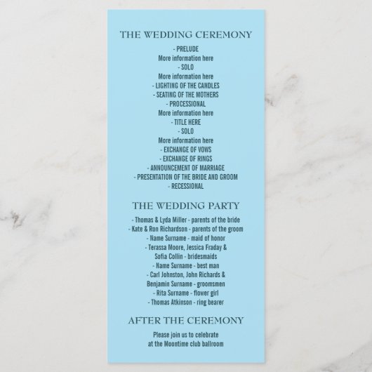 programme de mariage romantique à la plage (Dos)