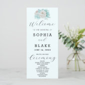 Programme de mariage romantique blanc floral bleu (Debout devant)