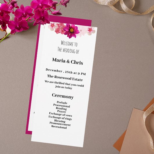 Programme de mariage romantique de jardin moderne