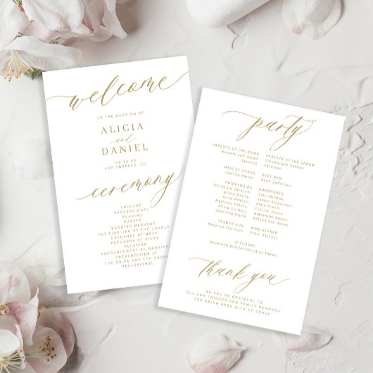 Programme de mariage romantique de typographie or 