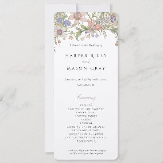 Programme de mariage romantique des Fleurs sauvage (Devant)