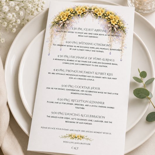 Programme de mariage romantique Freesia jaune cana