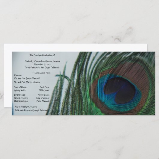 Programme de mariage romantique Peacock (Devant / Derrière)
