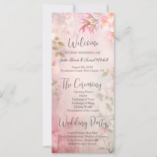Programme de mariage romantique rose floral (Devant)