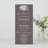 Programme de mariage romantique rose floral gris c (Debout devant)