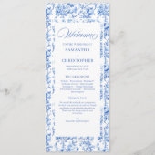 Programme de mariage romantique toile de Jouy bleu (Devant)