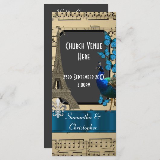 Programme de mariage romantique vintage Paris (Devant / Derrière)