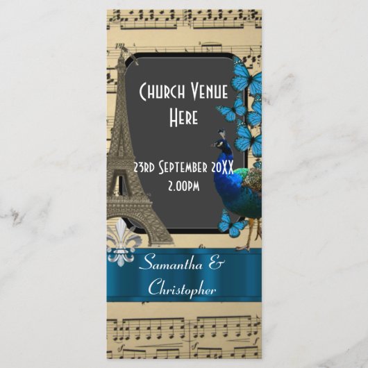 Programme de mariage romantique vintage Paris (Devant)