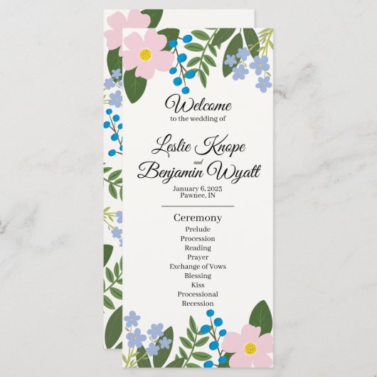 Programme de mariage rose (Devant / Derrière)