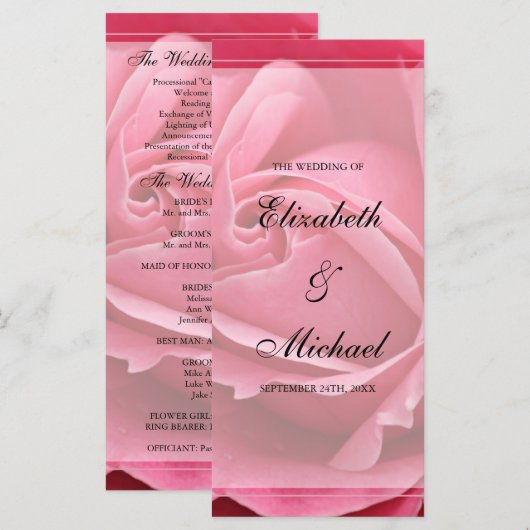 Programme de mariage rose (Devant / Derrière)