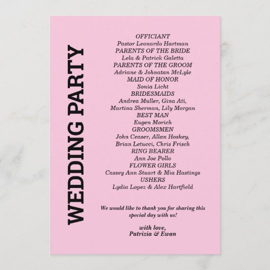 Programme de mariage rose 5x7 (Dos)