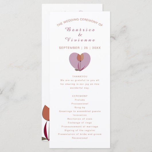 Programme de mariage rose amour fleur coeur (Devant / Derrière)