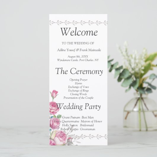 Programme de mariage rose aquarelle (Debout devant)