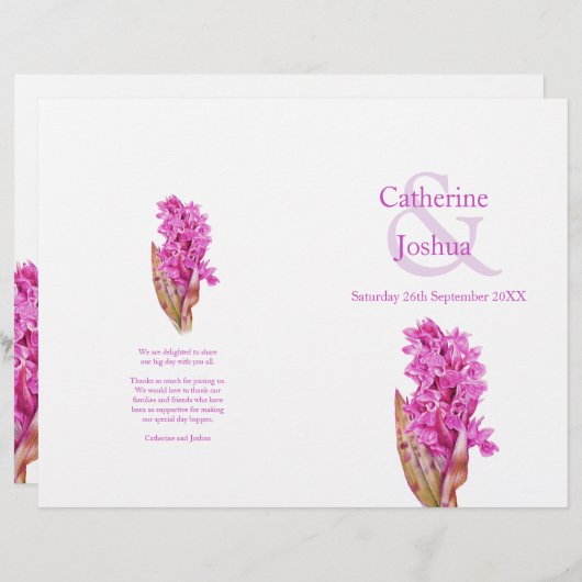 Programme de mariage rose aquarelle orchidée (Devant / Derrière)
