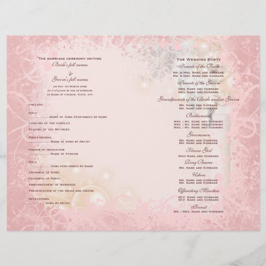 Programme de mariage rose blanc fantaisiste (Devant)