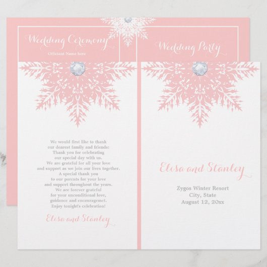 Programme de mariage rose blanc plié (Devant / Derrière)