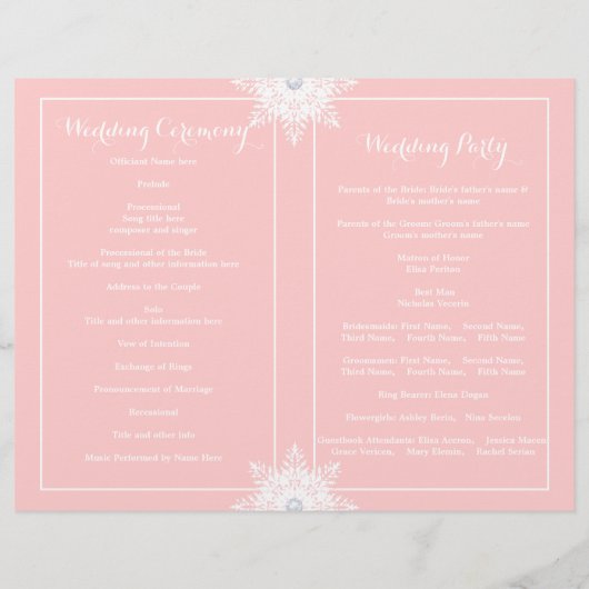 Programme de mariage rose blanc plié (Dos)