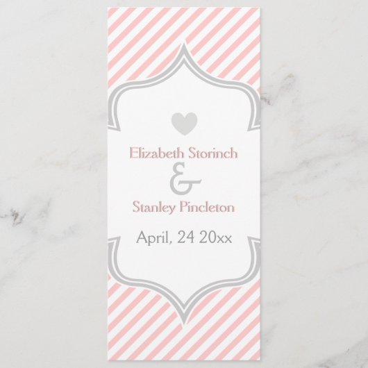 Programme de mariage rose, blanc, rayures grises (Devant)