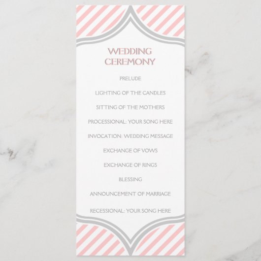Programme de mariage rose, blanc, rayures grises (Dos)