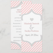 Programme de mariage rose, blanc, rayures grises (Devant / Derrière)