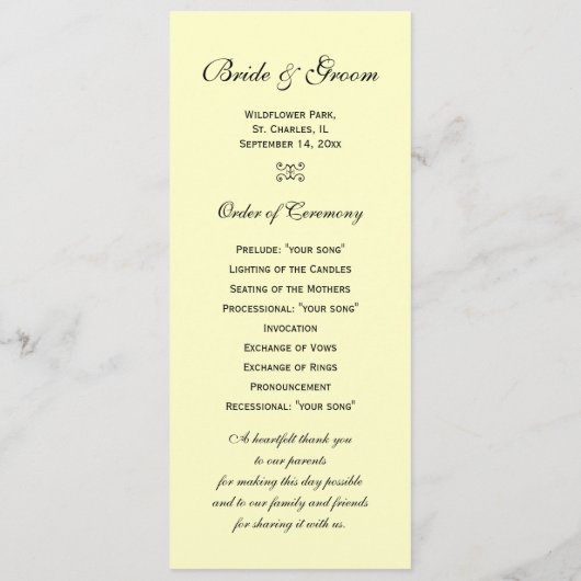 Programme de mariage Rose blanche et perles (Dos)