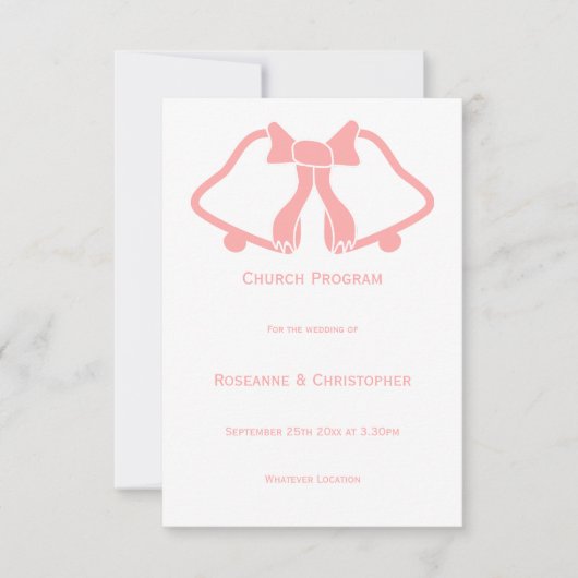 Programme De Mariage Rose Cloches Et Ruban (Devant)