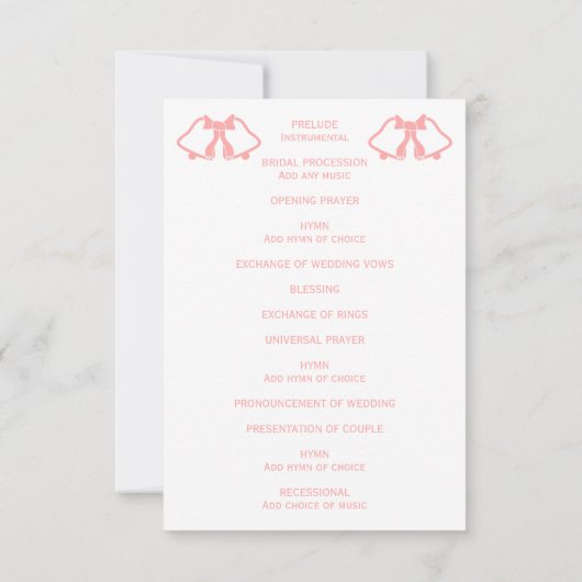 Programme De Mariage Rose Cloches Et Ruban (Dos)