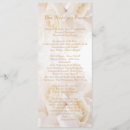 Programme de mariage rose crème blanche (Dos)