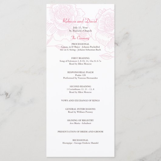Programme de mariage rose dessiné à la main rose (Devant)