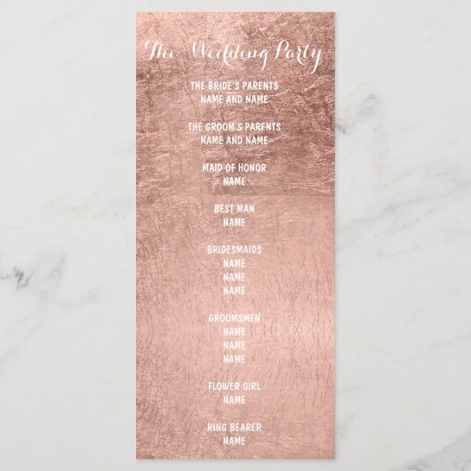 Programme de mariage rose en feuille d'or faux de  (Dos)