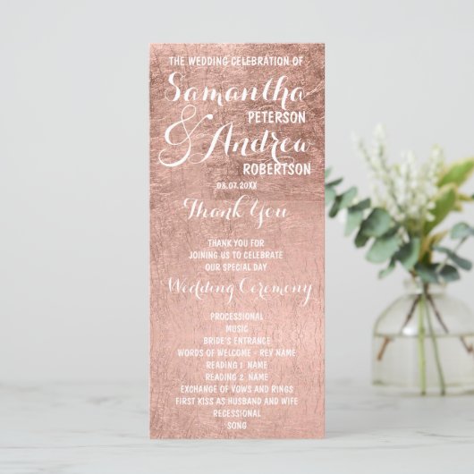 Programme de mariage rose en feuille d'or faux de  (Debout devant)