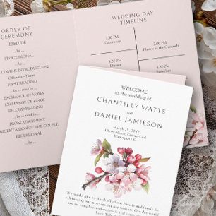 Programme de mariage rose et blanc aux fleurs de c