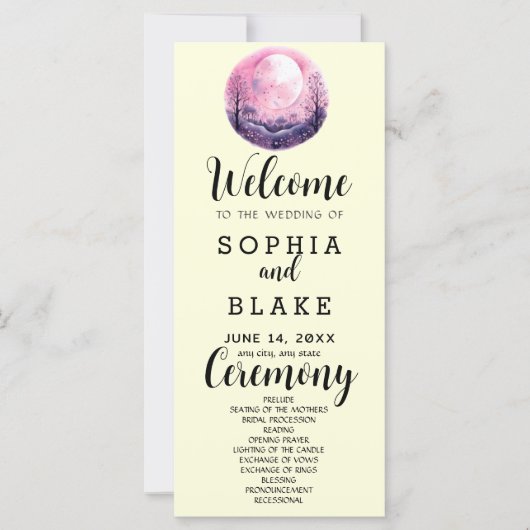 Programme de mariage rose et blanc Boho pleine lun (Devant)