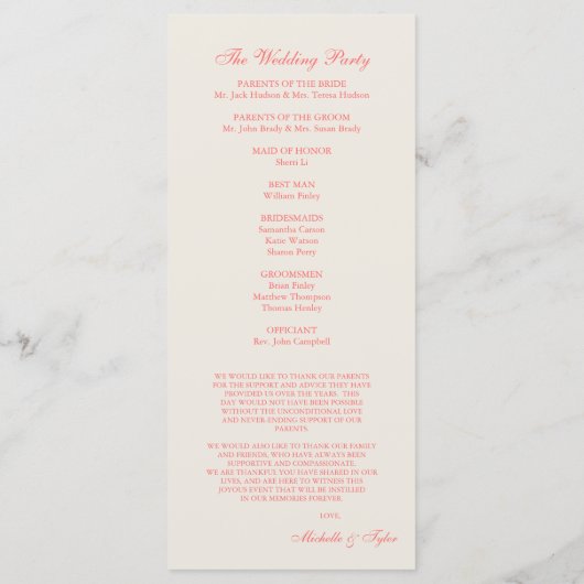 Programme de mariage rose et champagne (Dos)