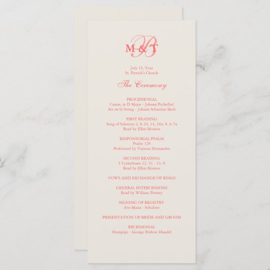 Programme de mariage rose et champagne (Devant / Derrière)