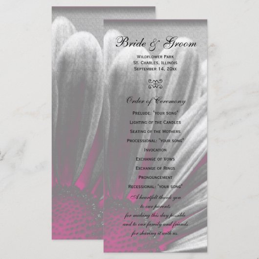 Programme de mariage rose et gris Floral Faits sai (Devant / Derrière)