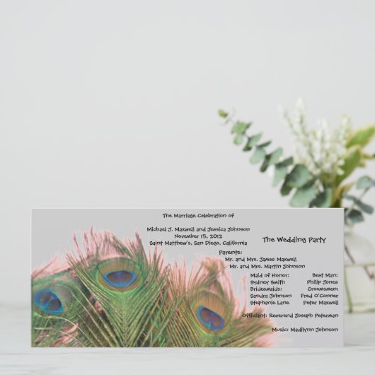 Programme de mariage rose et gris Peacock (Debout devant)