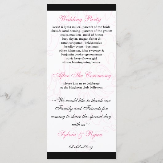 programme de mariage rose et noir (Dos)