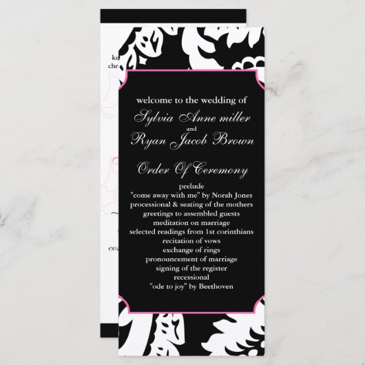 programme de mariage rose et noir (Devant / Derrière)