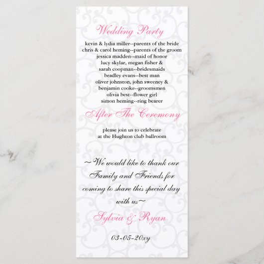 programme de mariage rose et noir (Dos)