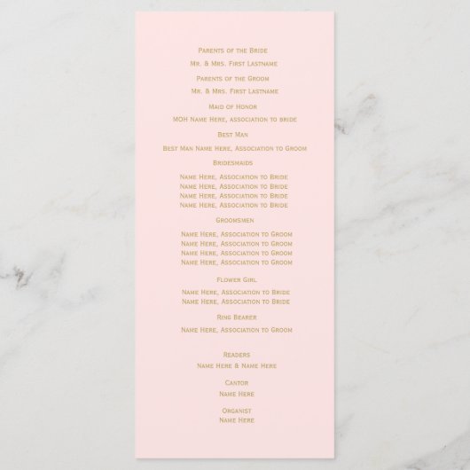 Programme de mariage rose et or (Dos)