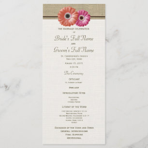 Programme de mariage rose et orange Gerbera Daisy