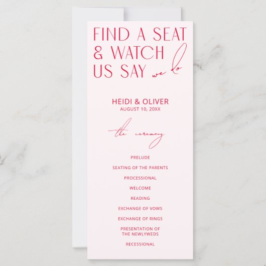 Programme de mariage rose et rouge moderne brillan (Devant)