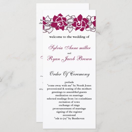 programme de mariage rose floral (Devant / Derrière)