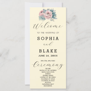 Programme de mariage rose floral jaune romantique