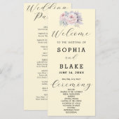Programme de mariage rose floral jaune romantique (Devant / Derrière)